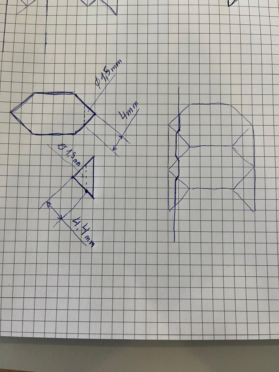 Skizze der richtigen Bohrgeometrie für einen sechskantigen Pogon