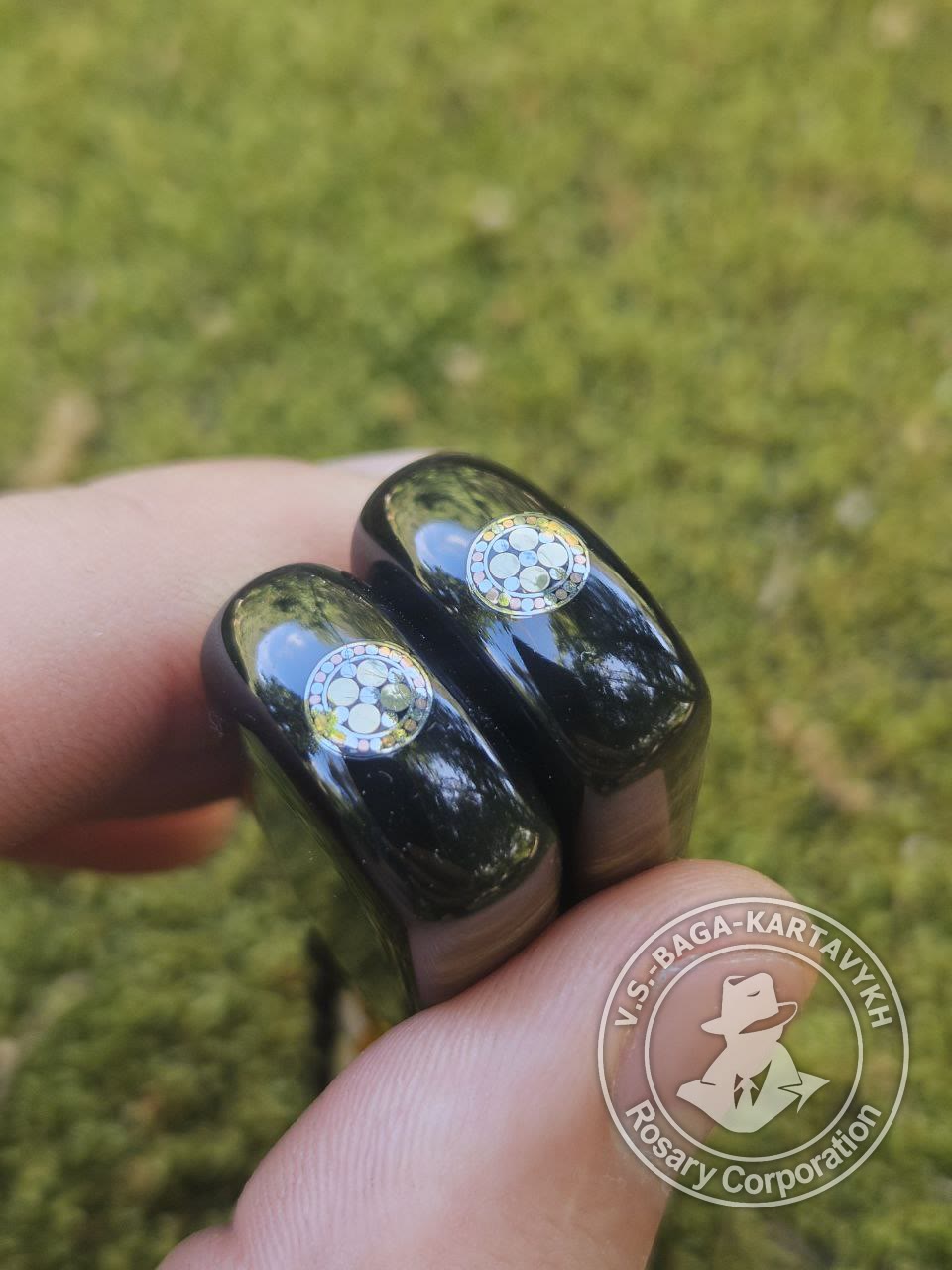 Hexagonal pogon worry beads — Soviet ebonite, no. 207 — 2
