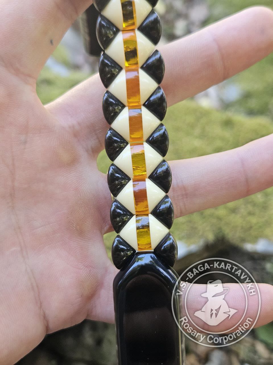 Hexagonal pogon worry beads — Soviet ebonite, no. 207 — 3