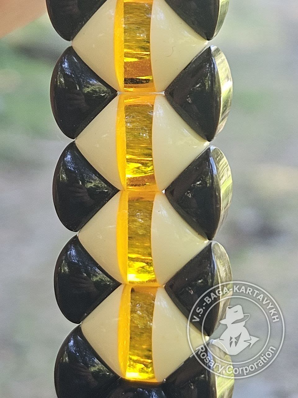 Hexagonal pogon worry beads — Soviet ebonite, no. 207 — 5