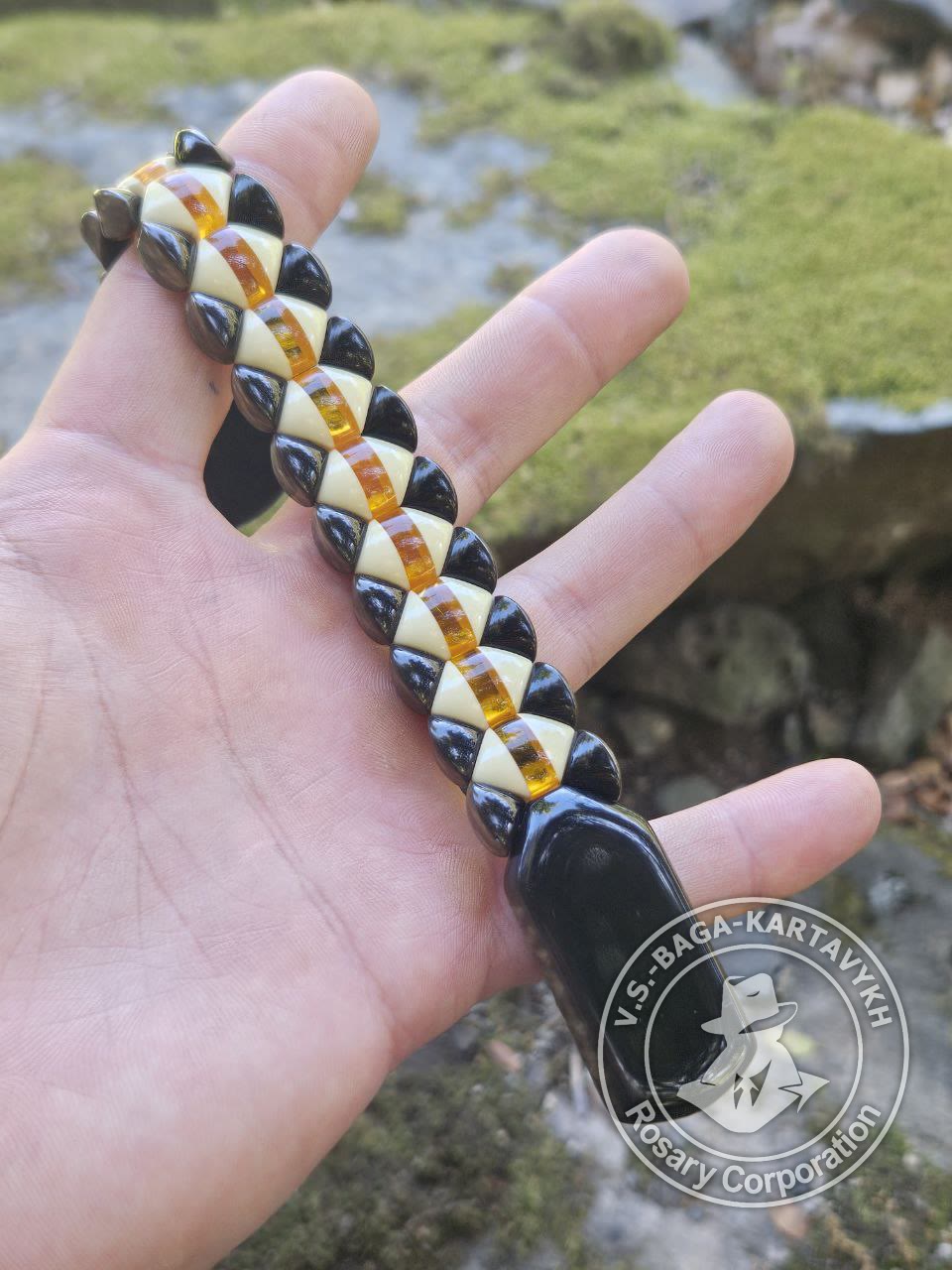 Hexagonal pogon worry beads — Soviet ebonite, no. 207 — 6