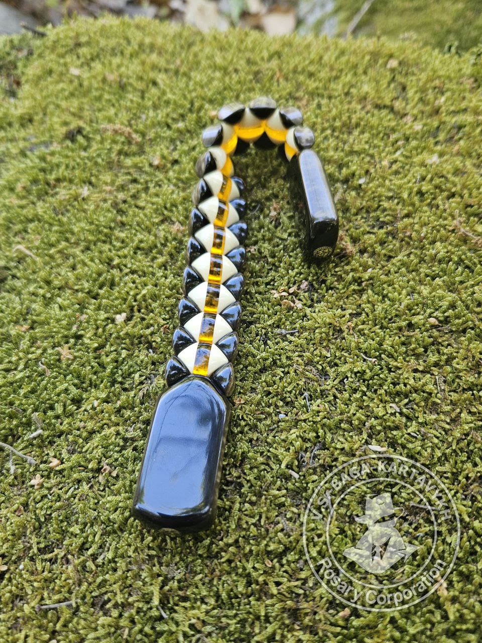 Hexagonal pogon worry beads — Soviet ebonite, no. 207 — 7