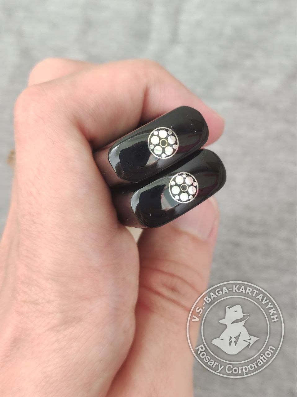 Hexagonal pogon worry beads — Aramith billiard ball, no. 255 — 4