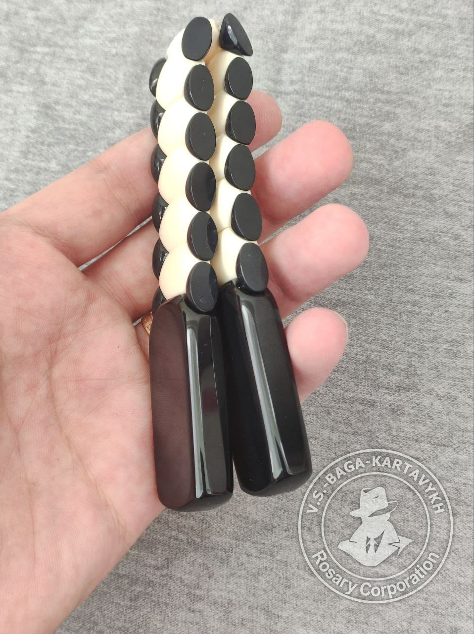 Hexagonal pogon worry beads — Aramith billiard ball, no. 255 — 5
