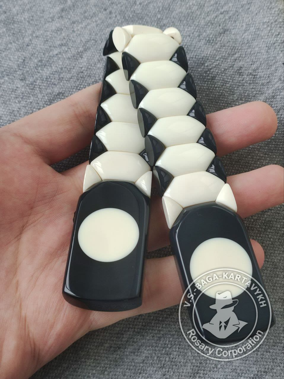 Hexagonal pogon worry beads — Aramith billiard ball, no. 285 — 5