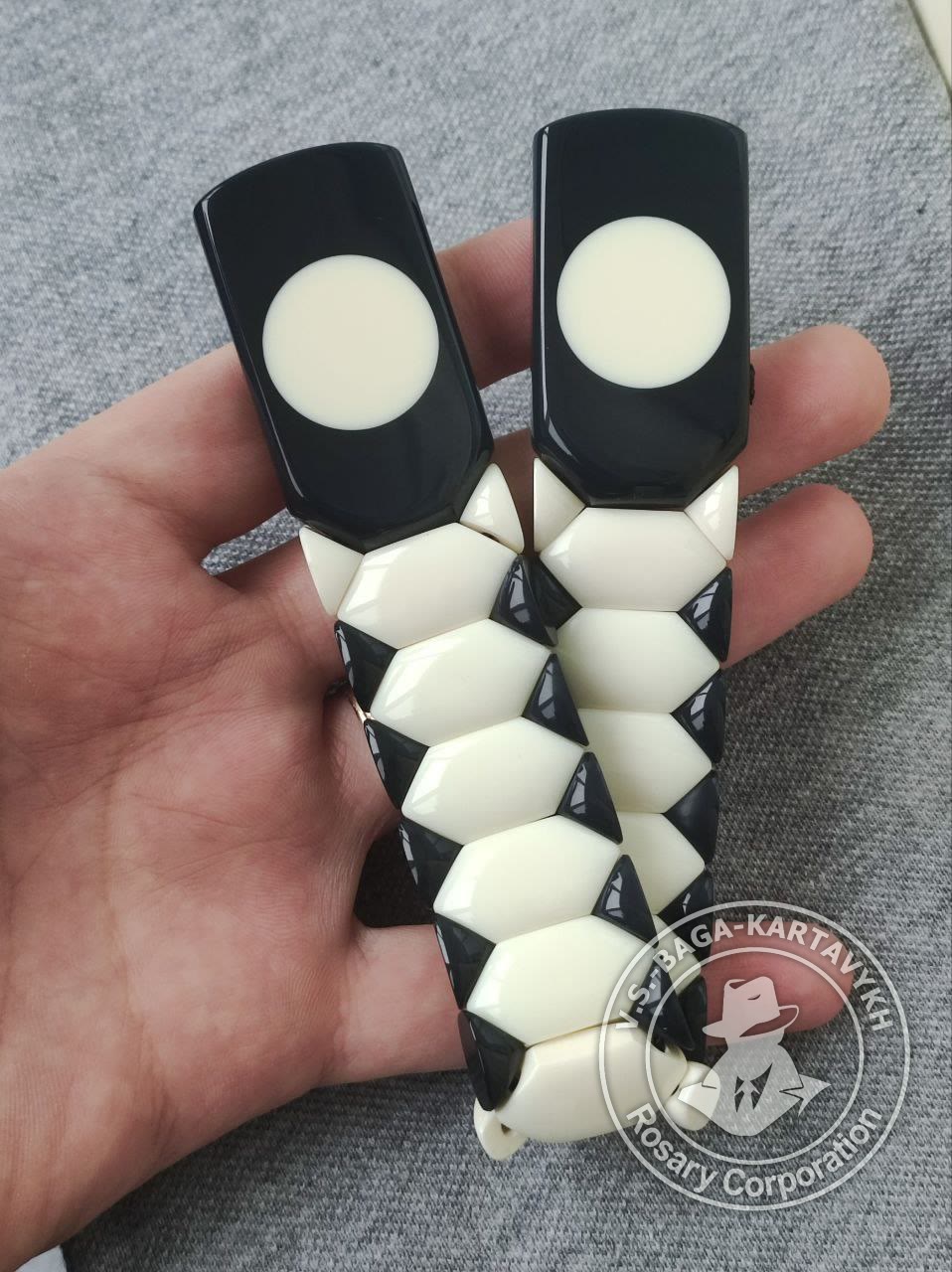 Hexagonal pogon worry beads — Aramith billiard ball, no. 285 — 7