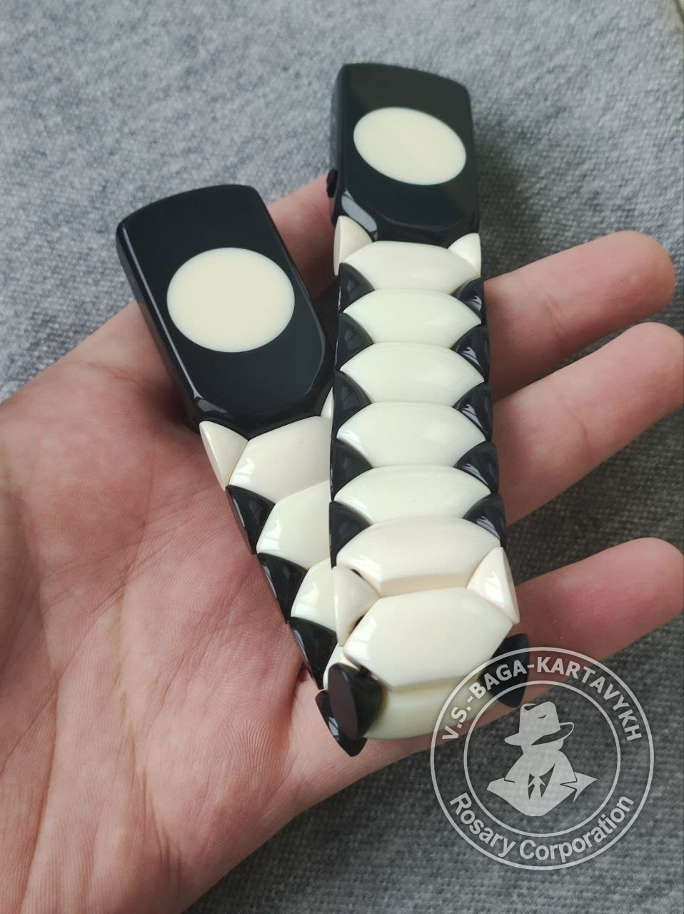 Hexagonal pogon worry beads — Aramith billiard ball, no. 285 — 8