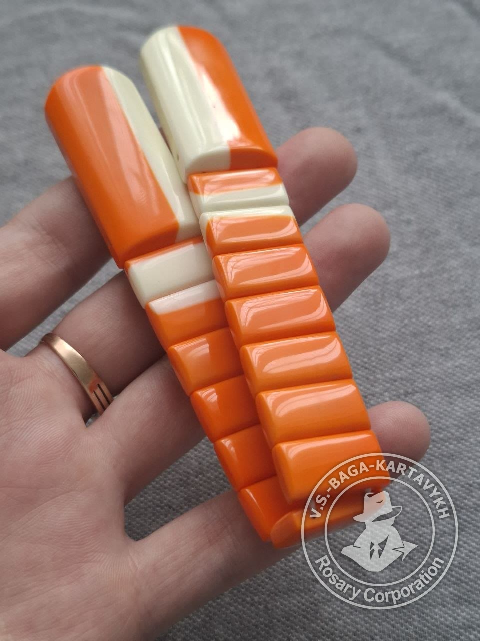Чётки из пруткового эбонита с кожурой и латунными вставками, №3 — 5