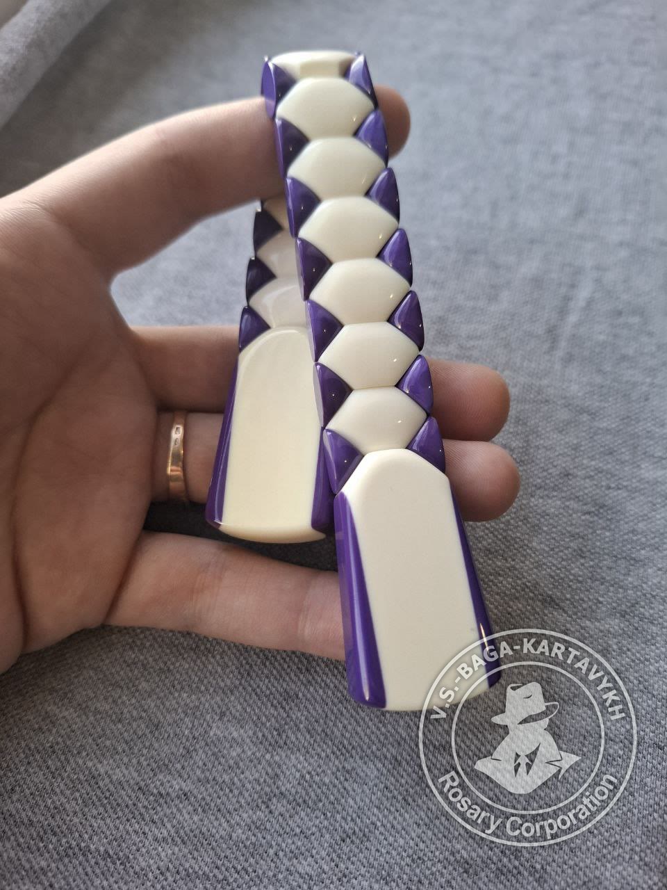 Hexagonal pogon worry beads — Aramith billiard ball, no. 302 — 2