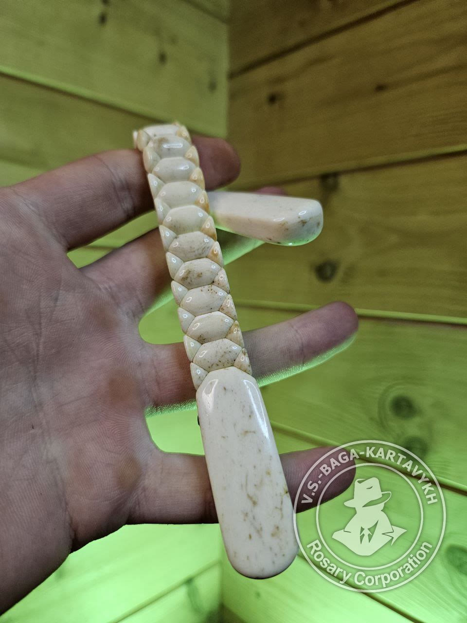 Hexagonal pogon worry beads — walrus tusk, no. 442 — 2