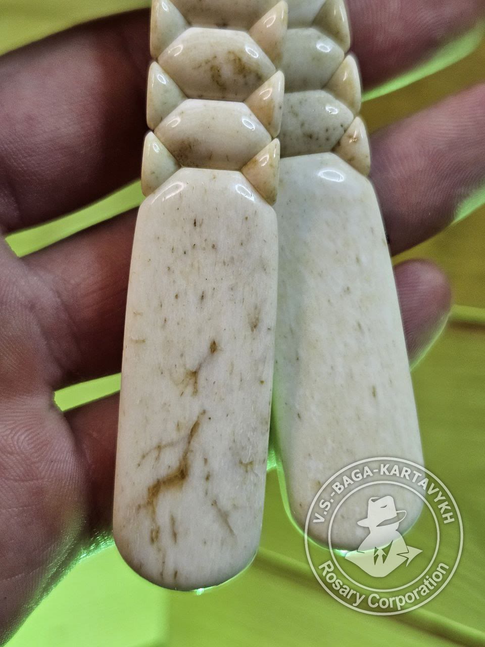 Hexagonal pogon worry beads — walrus tusk, no. 442 — 4
