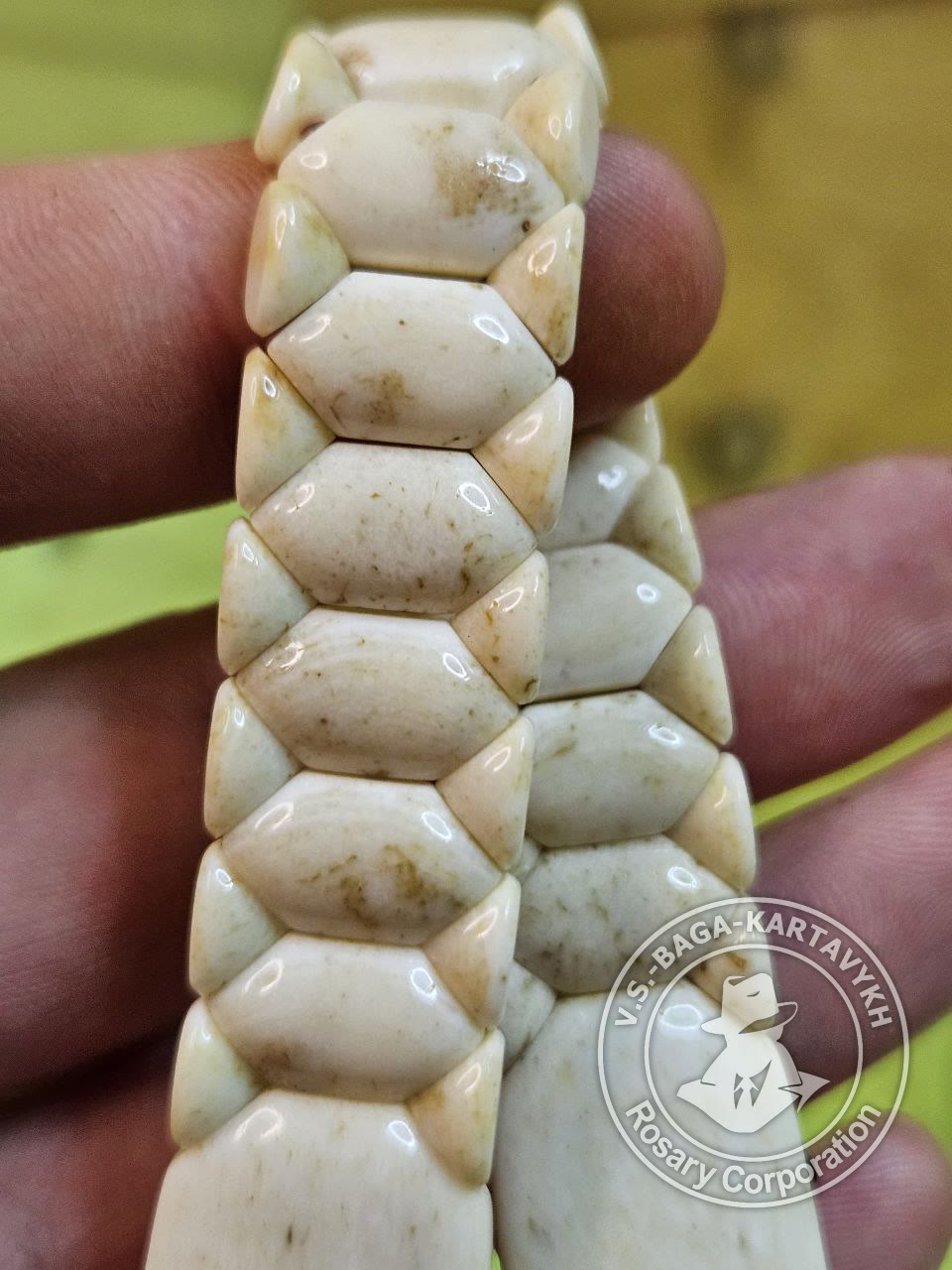 Hexagonal pogon worry beads — walrus tusk, no. 442 — 5