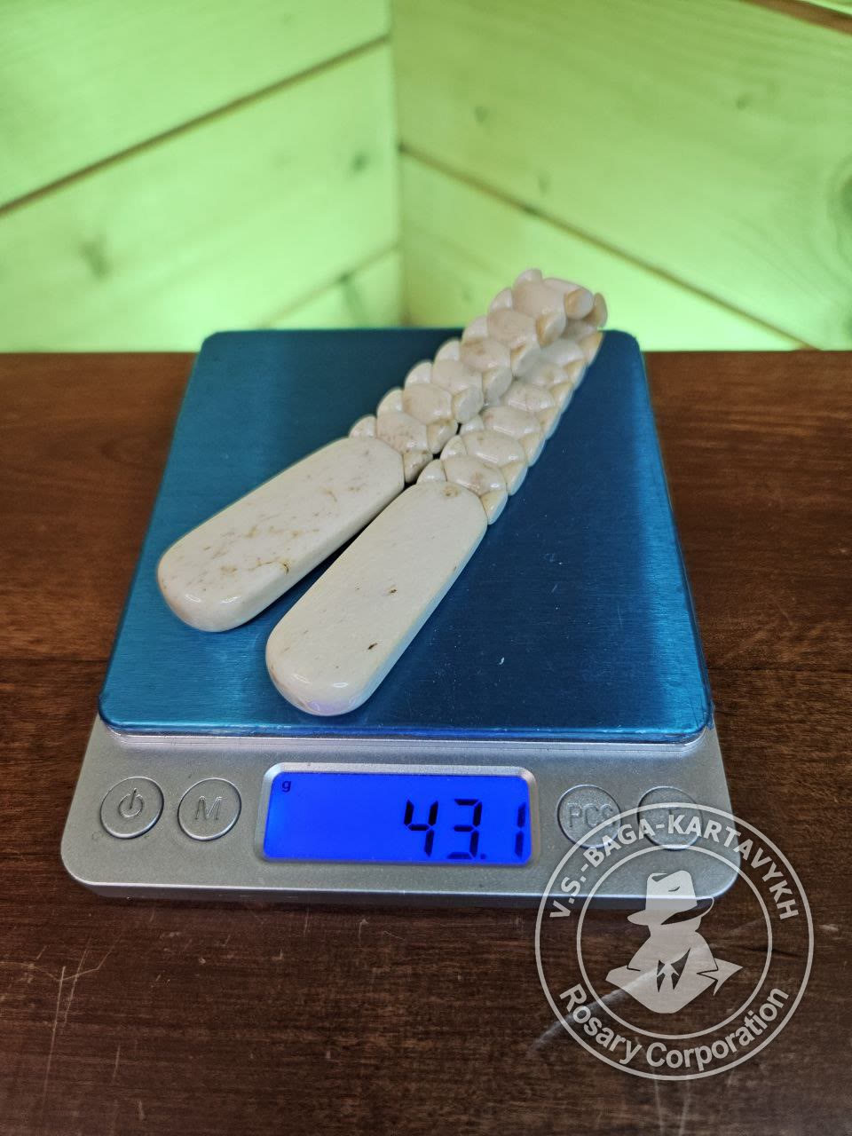 Hexagonal pogon worry beads — walrus tusk, no. 442 — 6