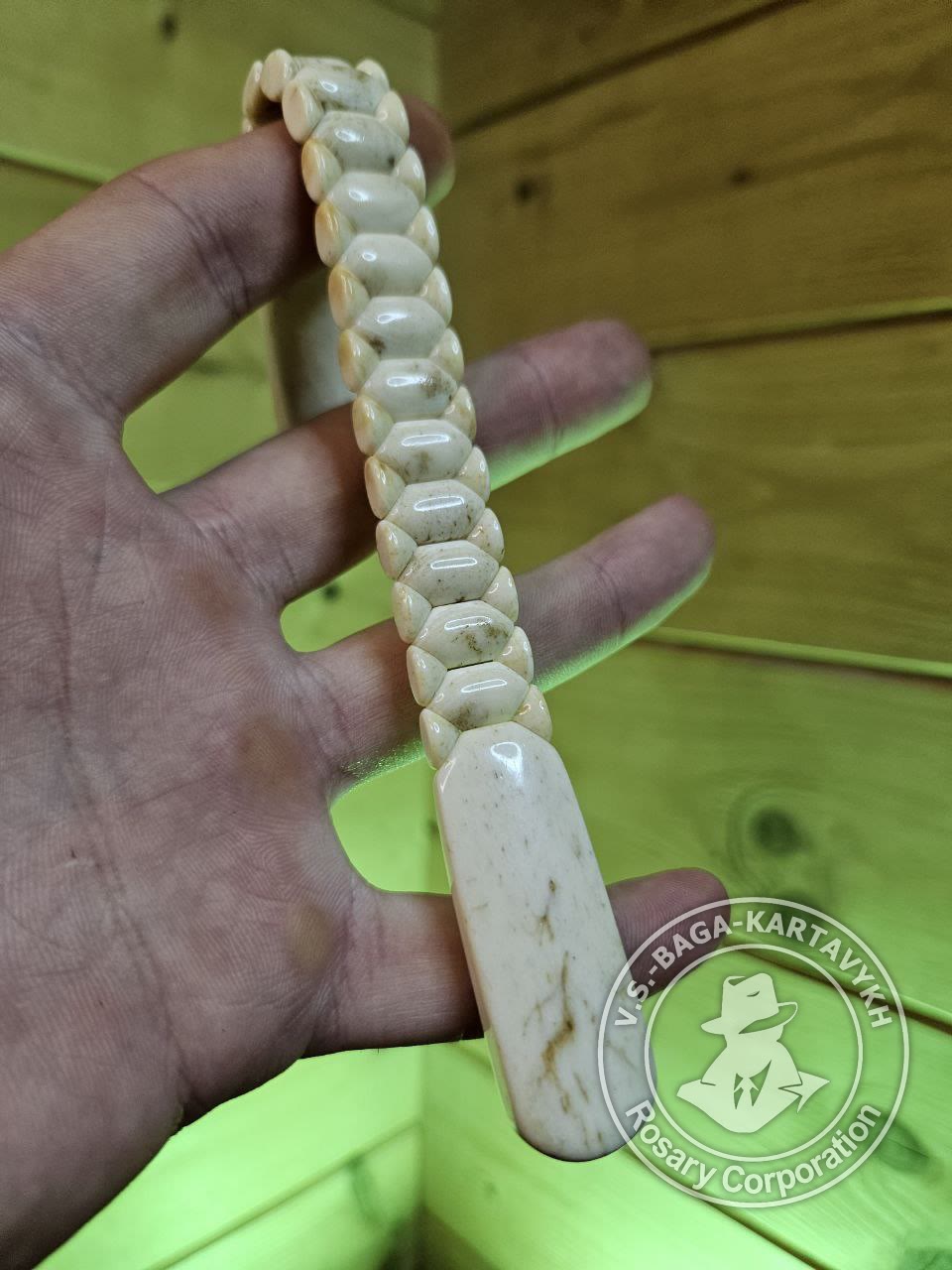 Hexagonal pogon worry beads — walrus tusk, no. 442 — 7