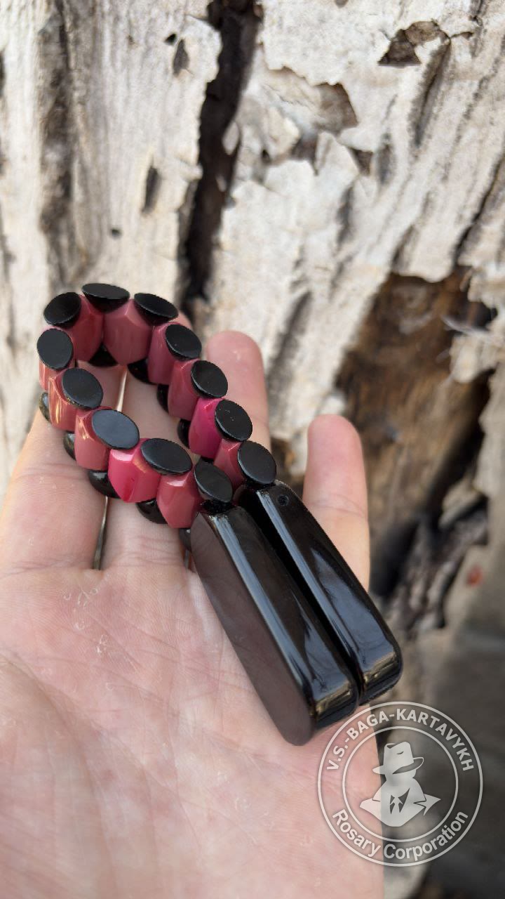 Hexagonal pogon worry beads — Soviet ebonite, no. 495 — 2
