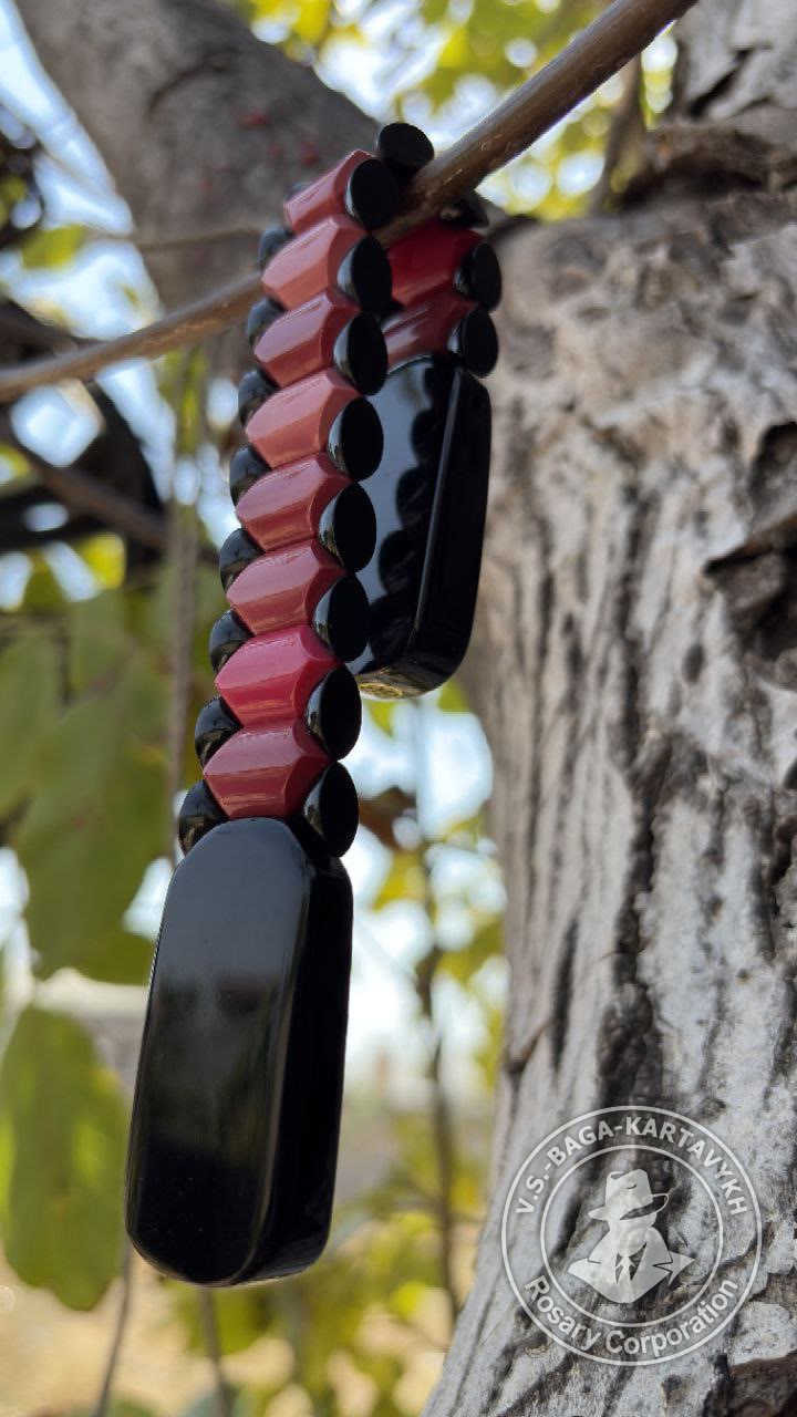 Hexagonal pogon worry beads — Soviet ebonite, no. 495 — 5