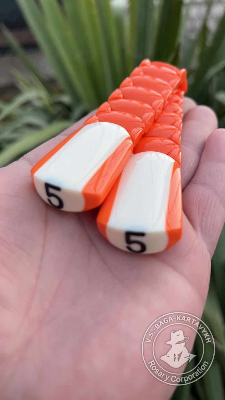 Hexagonal pogon worry beads — Aramith billiard ball, no. 669 — 2