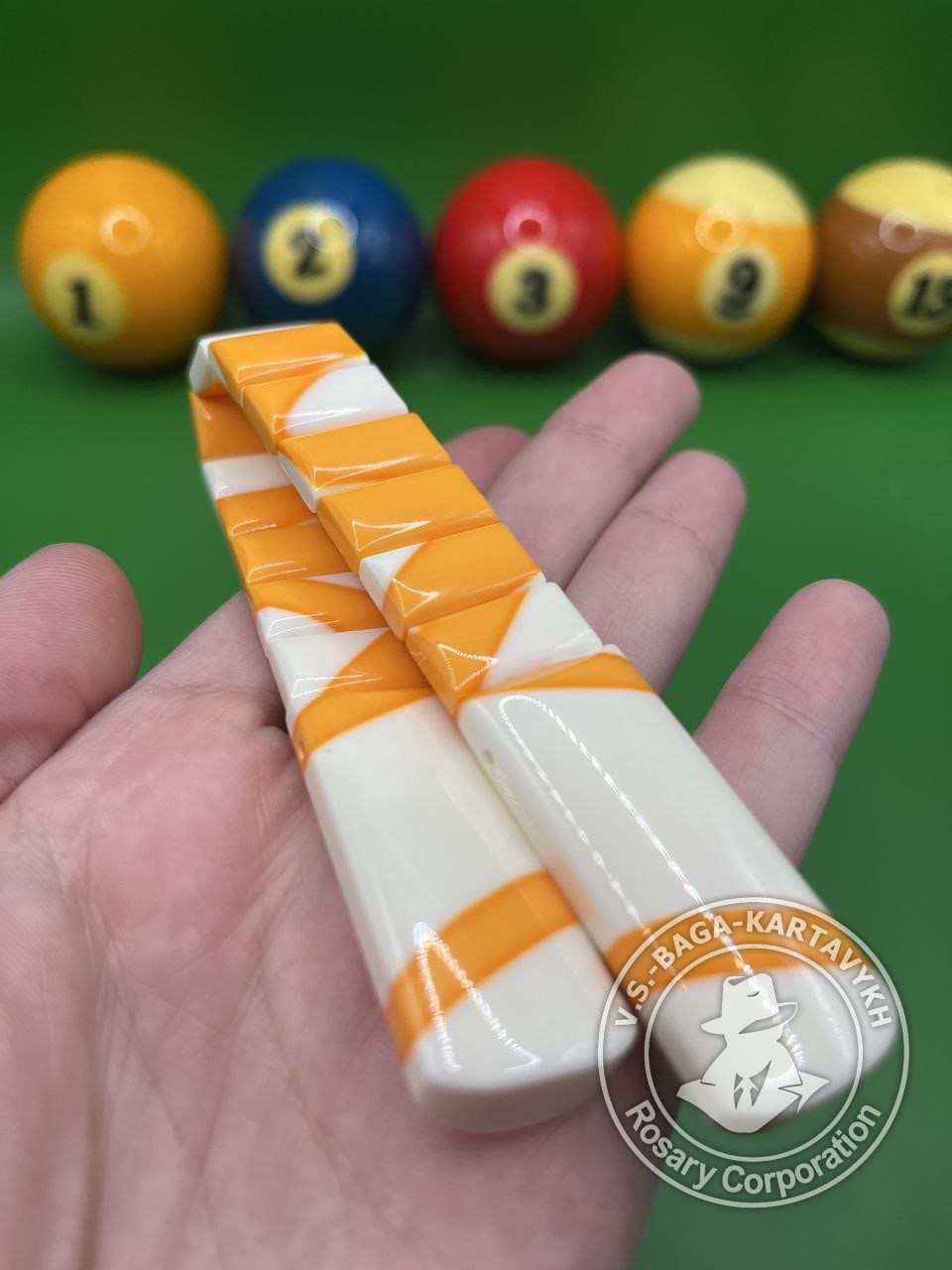 Cushions worry beads — Aramith billiard ball, no. 683 — 2