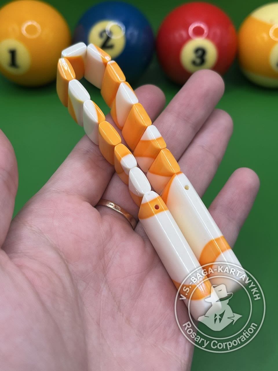 Cushions worry beads — Aramith billiard ball, no. 683 — 7