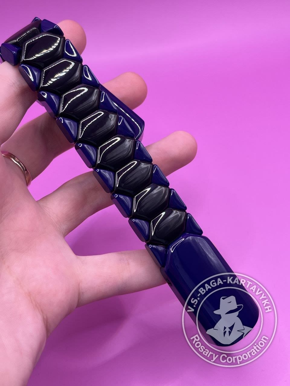 Hexagonal pogon worry beads — Aramith bowling ball, no. 706 — 7